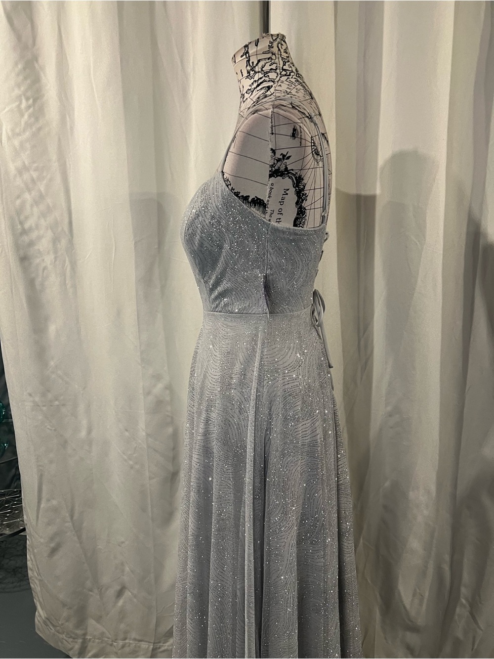 Windsor Silver Sparkle Spaghetti-Strap Prom Gown - Picture 7 of 14